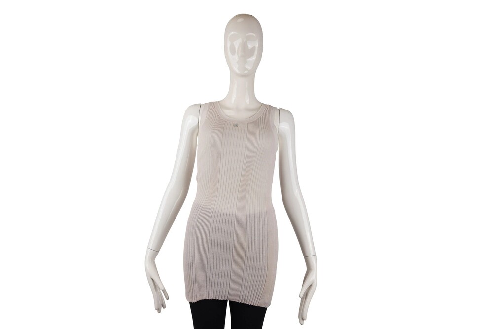 Chanel Blue Cream Reversible Tank Top Ribbed Knit Size S